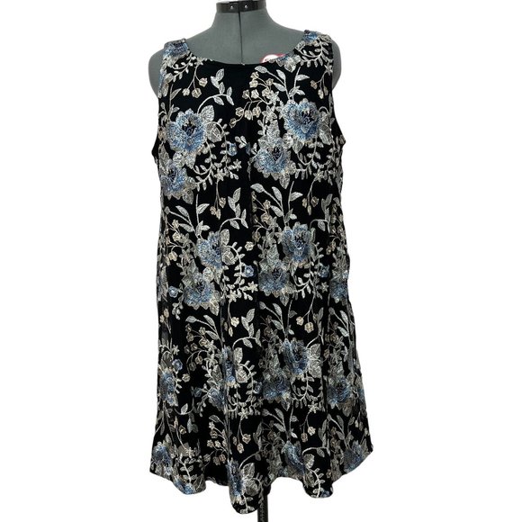 Signature by Robbie Bee Sz 1X  Black/Beige Embroidered Overlay Sleeveless A-Line - Picture 8 of 8